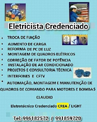 Foto 1 - Eletricista Credenciado Crea- Aumento de Carga